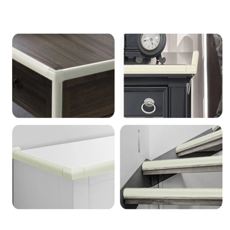 Close-up views of soft NBR table edge and corner guard bumper strips used for furniture protection.