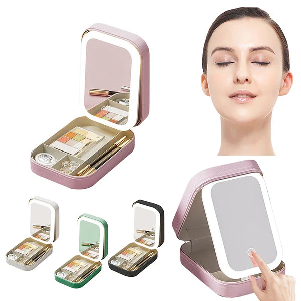 LED Lighted Travel Makeup Case with Adjustable Mirror