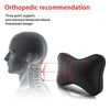 Orthopedic recommendation showing a black headrest pillow and seatbelt shoulder pad set designed for three-point support.