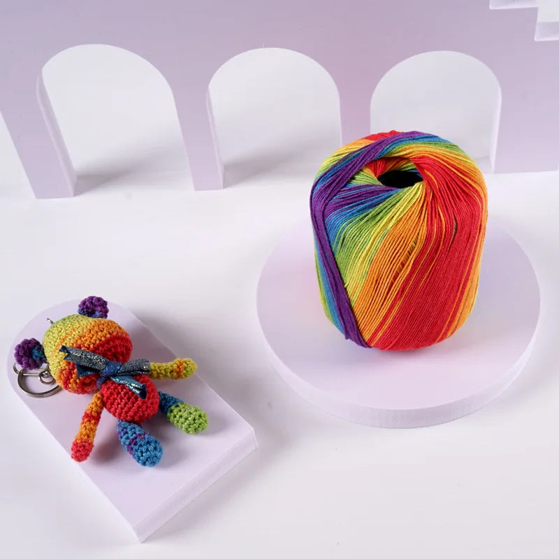 Pearl Rainbow Gradient Cotton Yarn - Soft Hand Knitting Thread