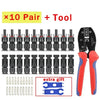 A set of ten pairs of solar panel connectors and a tool for PV cable installation