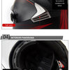 Close-up view of a motorcycle helmet showing the tail vent design and interior panoramic features.