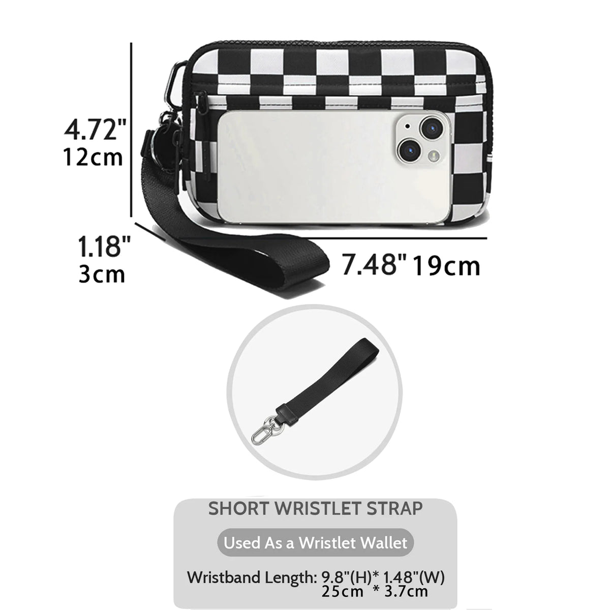 Checkered Zip-Around Wallet with Clear ID Window