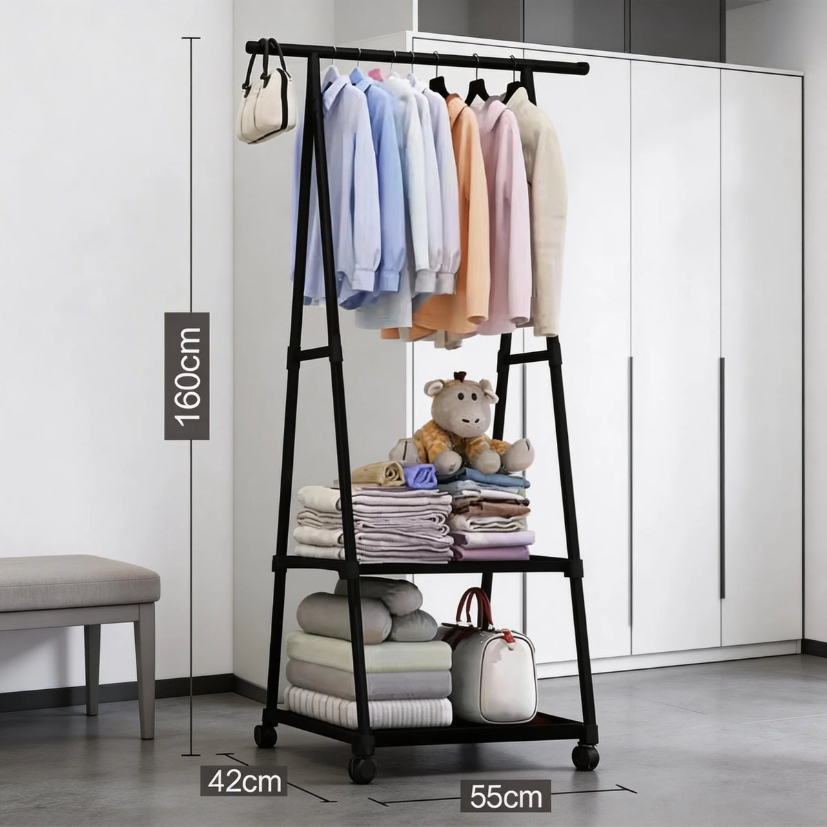 Space-Saving Multi-Use Coat Rack with Storage Shelf