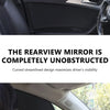 A rearview mirror is shown in a car interior, highlighting its unobstructed view for improved driver visibility.