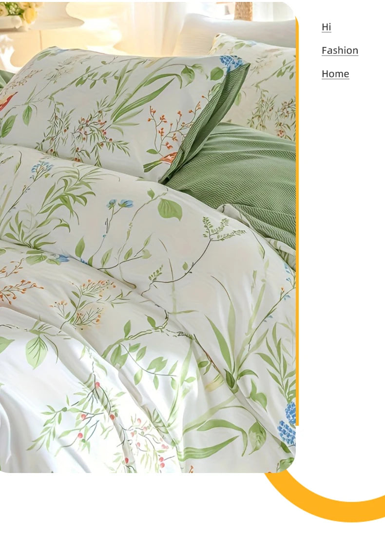 Botanical Leaf Print Duvet Cover Set with Pillowcases