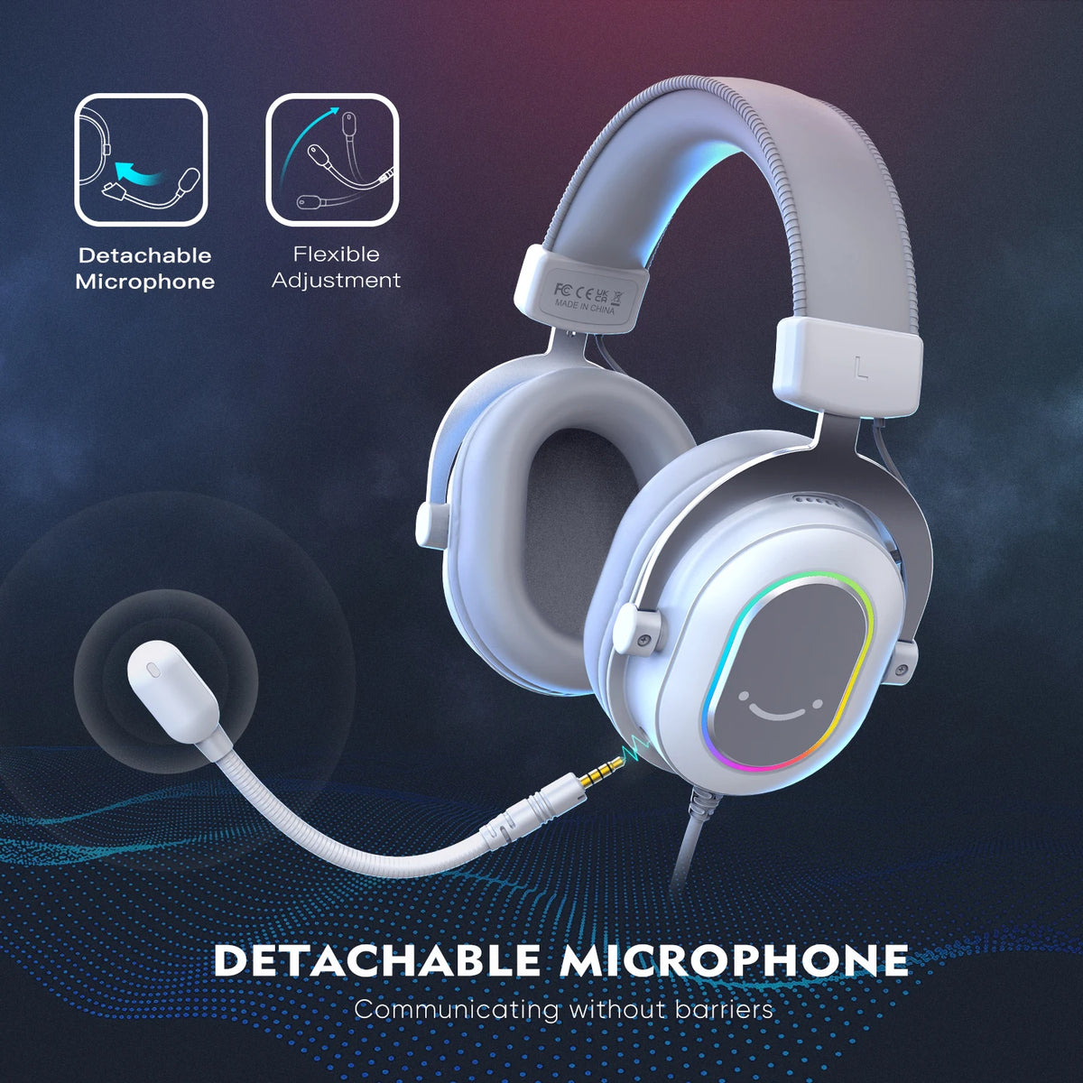 RGB Gaming Headset with 7.1 Surround Sound and Detachable Microphone