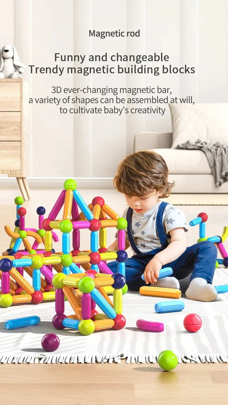 Magnetic Building Sticks and Balls Construction Set - 188 Pieces STEM Toy for Kids