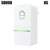 A white energy saver box or plug device with a green indicator light.
