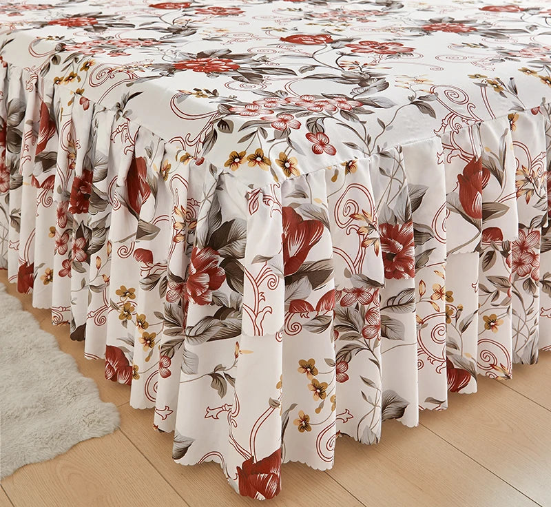 Floral Bed Skirt with Matching Pillowcases Set