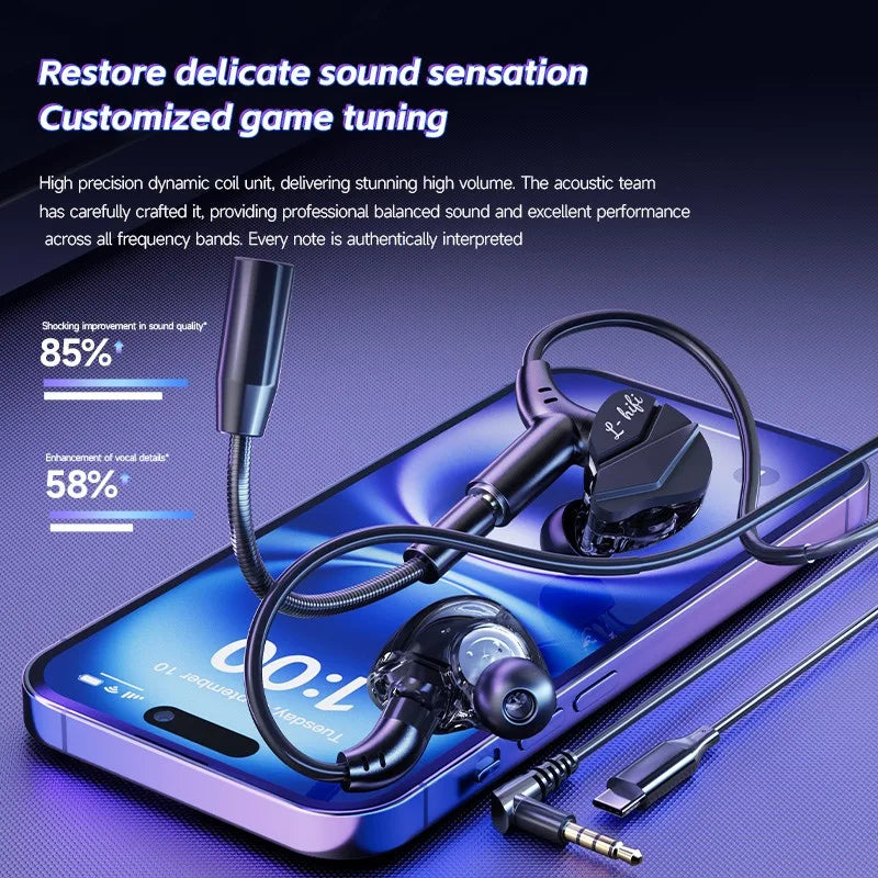 Wired Gaming Earbuds with Dual Microphone and Active Noise Cancellation