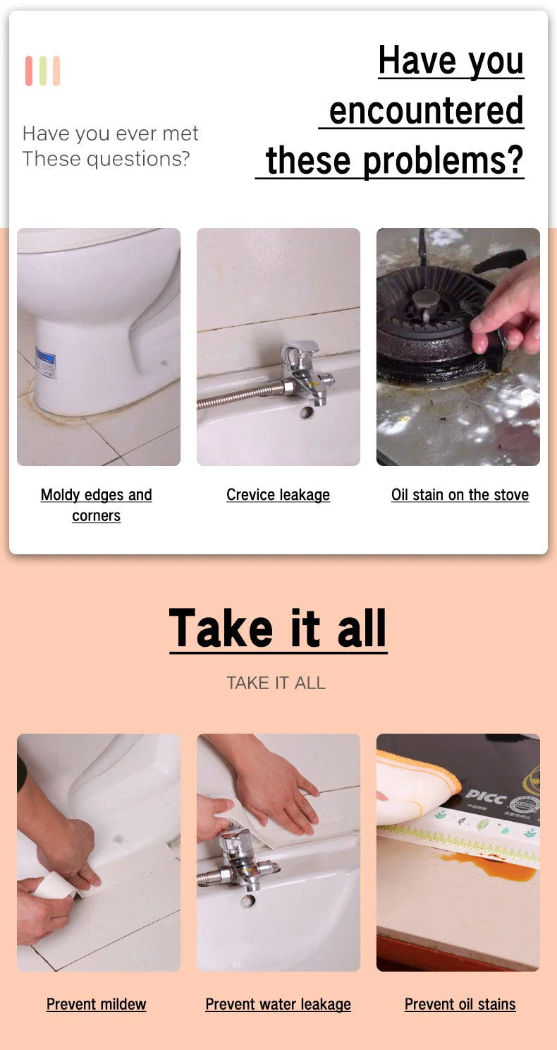 Self-Adhesive Waterproof Sealing Tape for Bathroom & Kitchen Edges