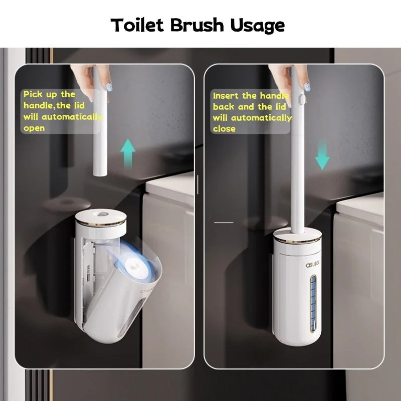 Wall-Mounted Disposable Toilet Brush Set with Refill Heads