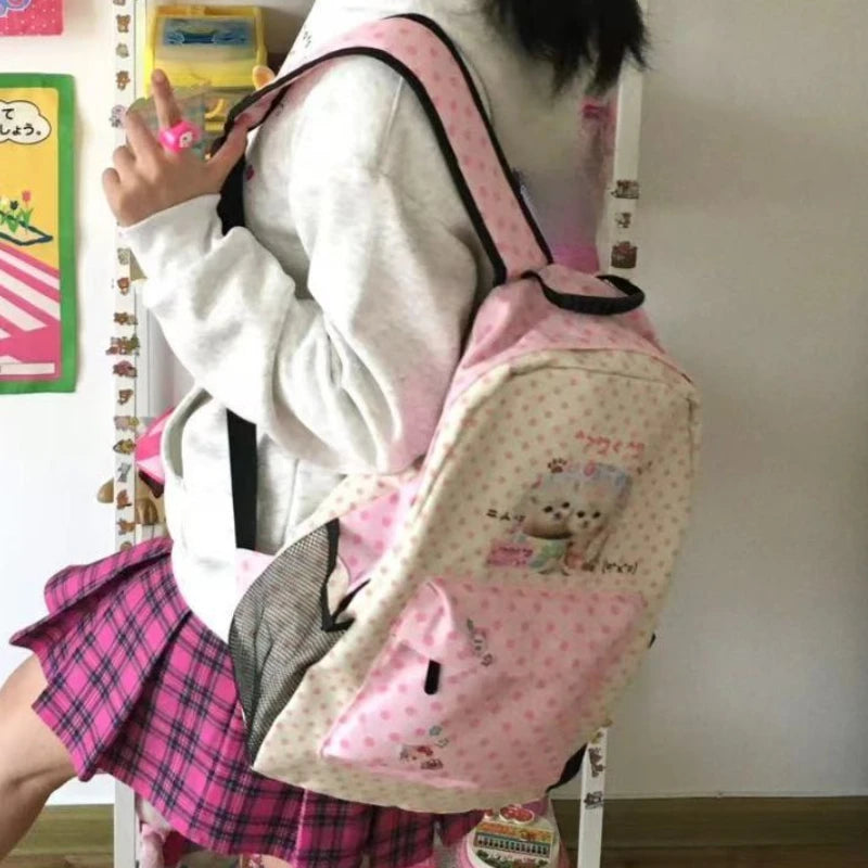 Vintage Patchwork Cat Backpack with Contrast Color Design