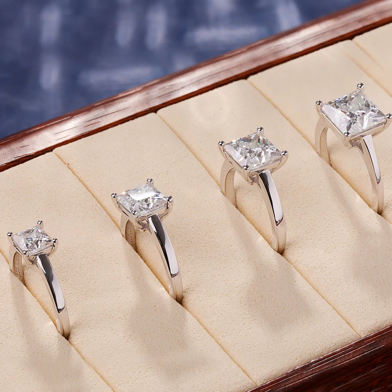 Princess Cut Moissanite Solitaire Ring in 925 Sterling Silver