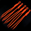 Five bright orange braided nylon lanyards or keychains arranged diagonally on a black background.