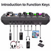 A professional USB condenser microphone setup showing various function keys and connected devices.