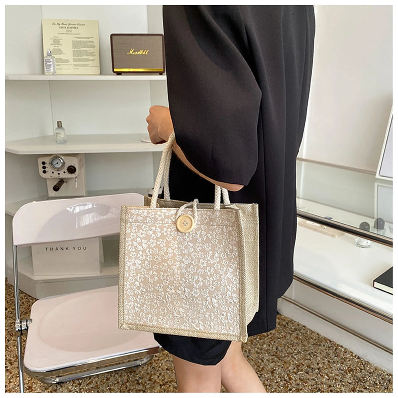 Floral Linen Cotton Tote Bag