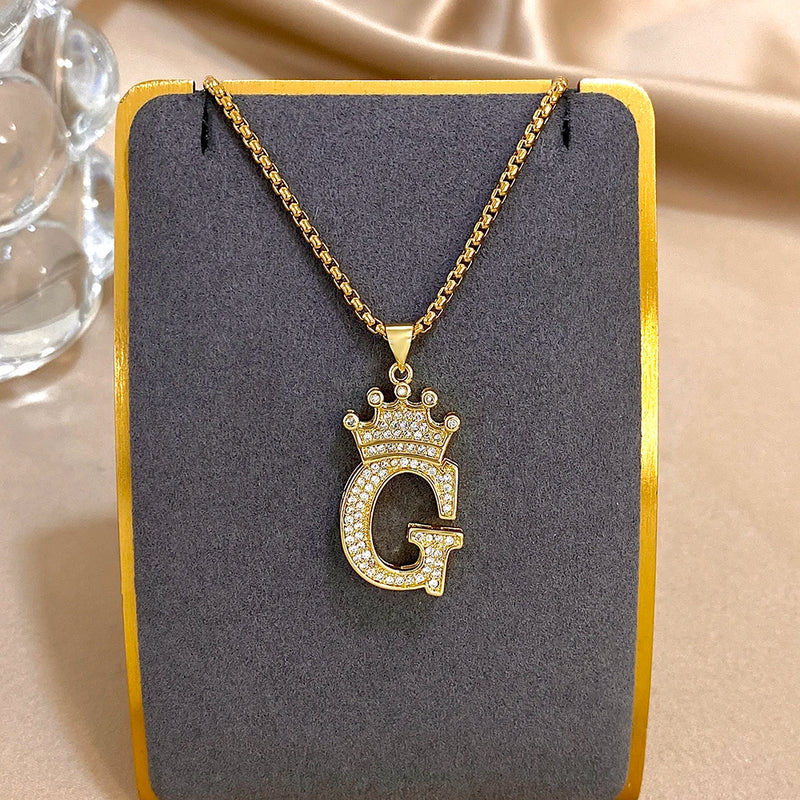 Crown Letter Pendant Necklace