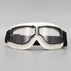 A pair of white retro foldable motorcycle goggles with black trim and windproof lenses.