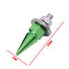A green M6 license plate bolt with a threaded head and pointed tip, shown against a white background.