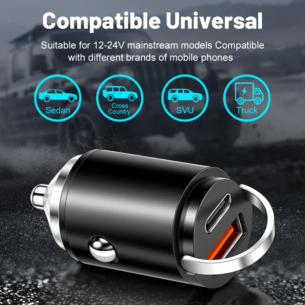 100W Dual Port Car Charger with USB-C & USB-A Fast Charging