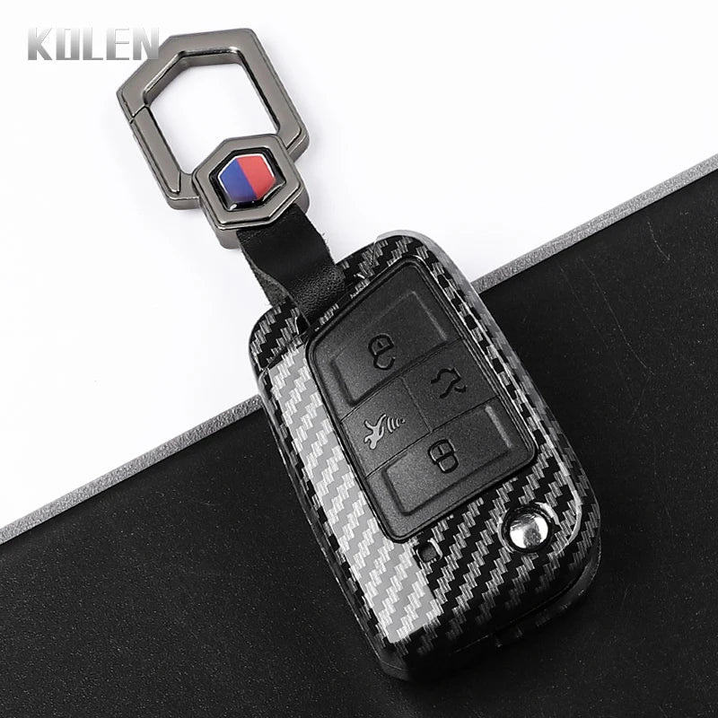 Carbon Fiber Car Key Case Cover for VW, SEAT & Skoda