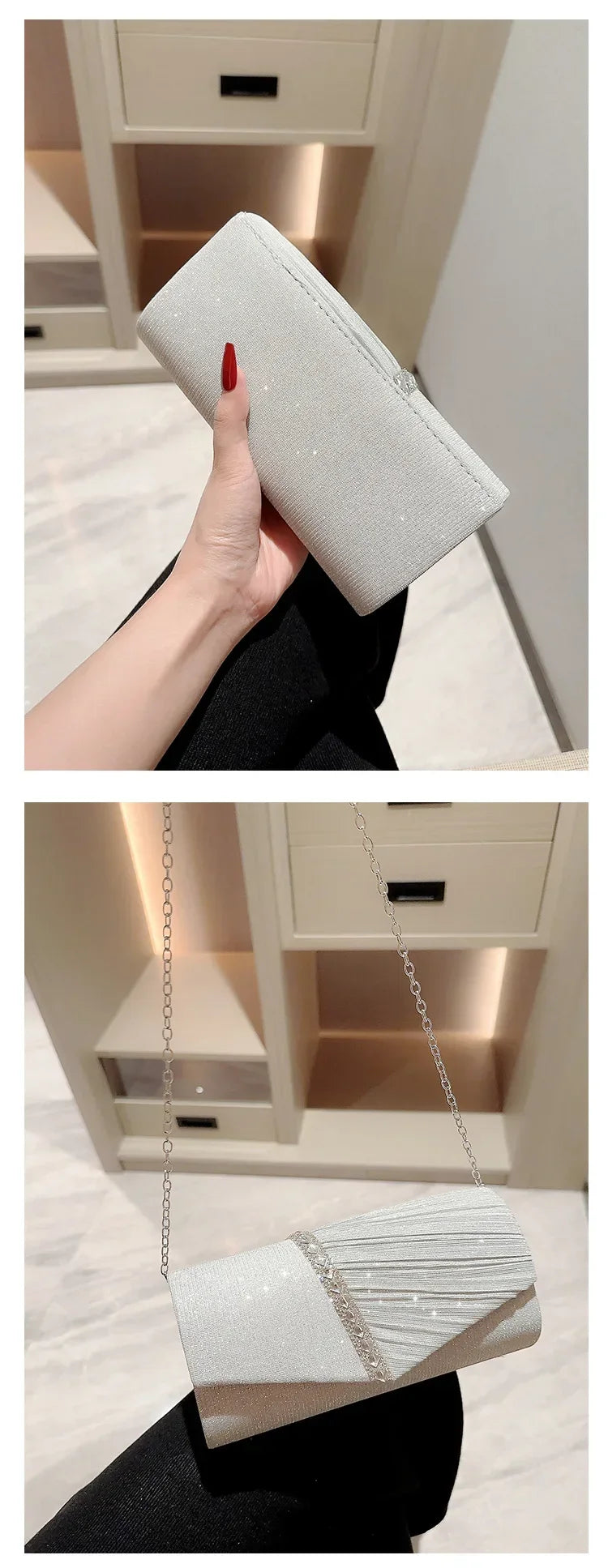 Glitter Envelope Clutch with Chain Strap