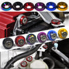A collection of aluminum JDM fender washers and bolts in various colors including red, purple, blue, and gold.