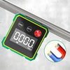 A digital angle finder device with a black LCD display showing 0.000 and an HLOD indicator, resting on a white surface.