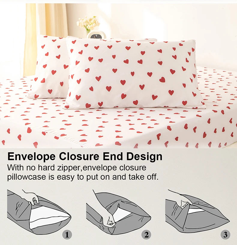 Red Heart Print Duvet Cover Set with Pillowcases