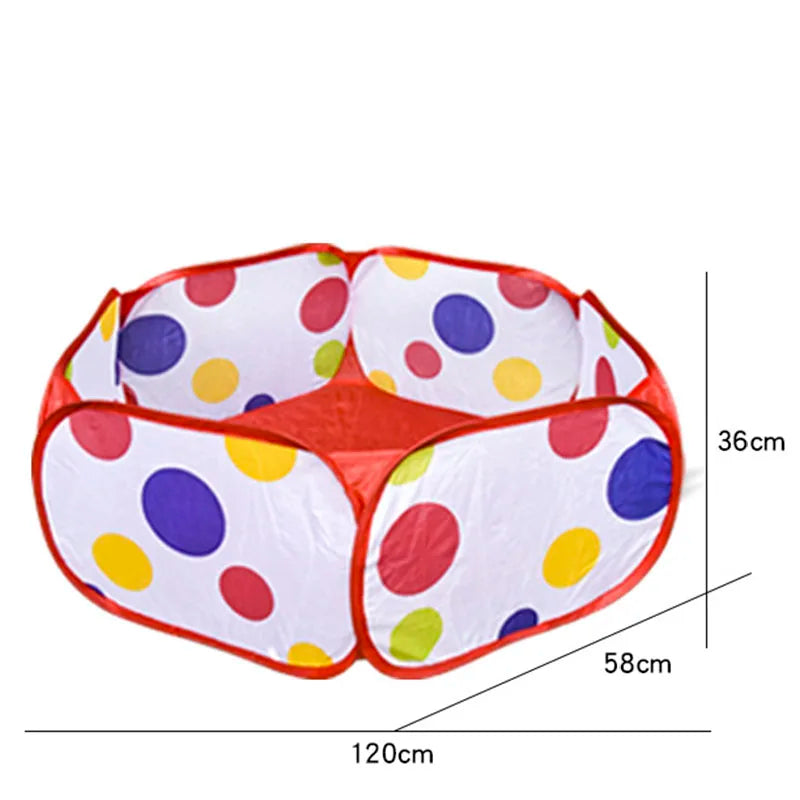 A colorful foldable kids play tent with a ball pool pit, shown from above.