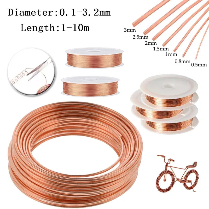 Rolls of copper wire with various diameters and lengths for jewelry making and electrical projects