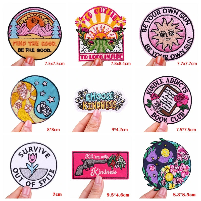 Encouraging Embroidered Iron-On Patches for Jackets, Jeans & Bags