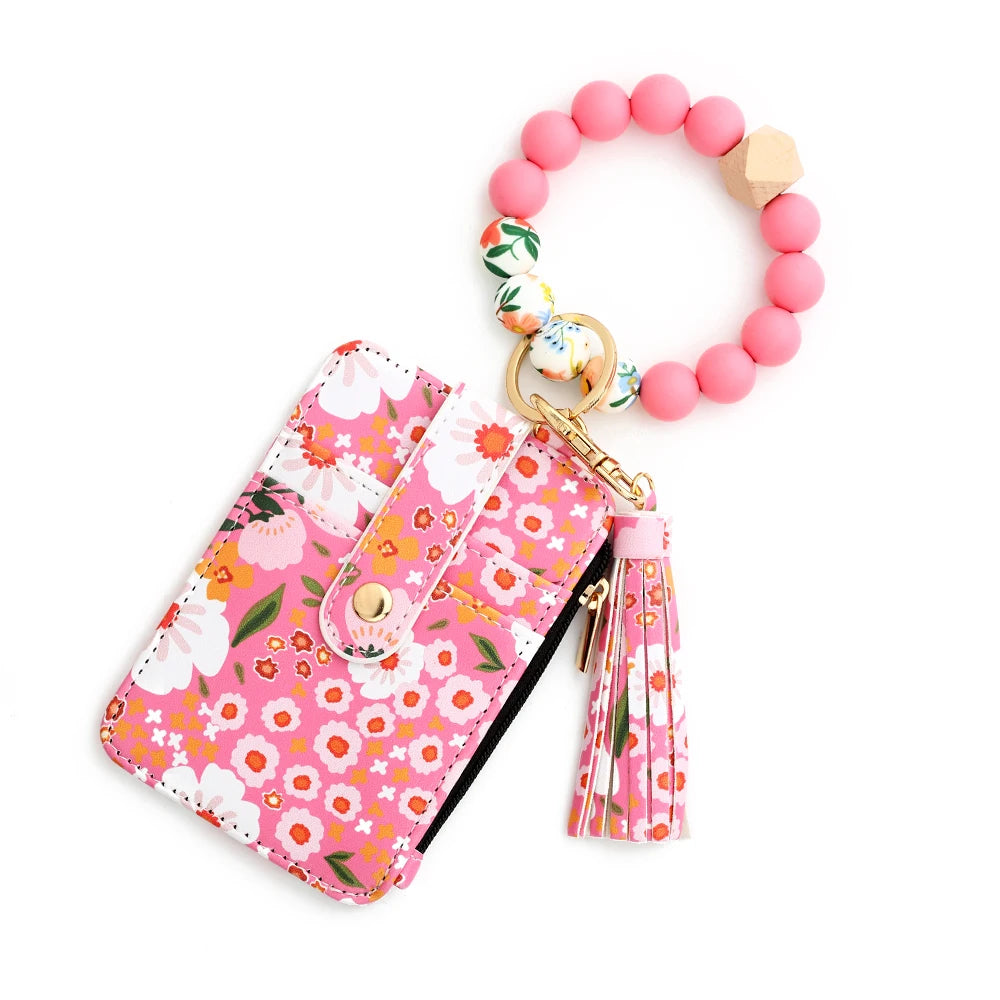 Floral Print PU Leather Wristlet Wallet with Card Holder