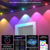 Innovative lighting effects showing colorful light beams illuminating a wall with flexible timing and smart LED chips.