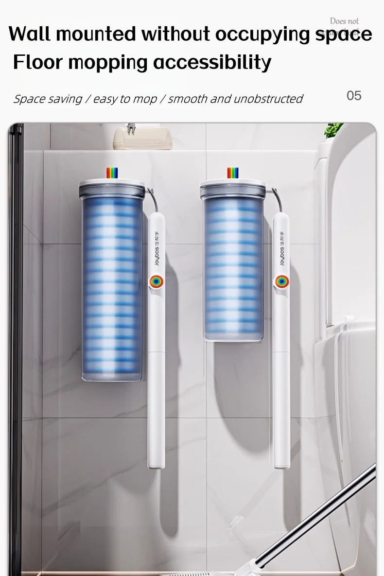 Two wall-mounted holders for a disposable toilet brush kit are displayed on a white tiled wall.