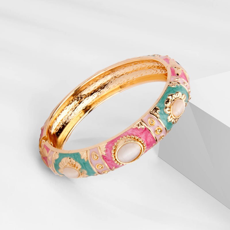 Enamel Bangle Bracelet with Rose Gold Plating