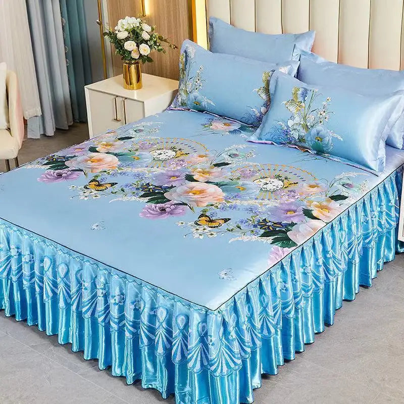 4-Piece Royal Blue Bedding Set with Bed Skirt and Pillow Covers