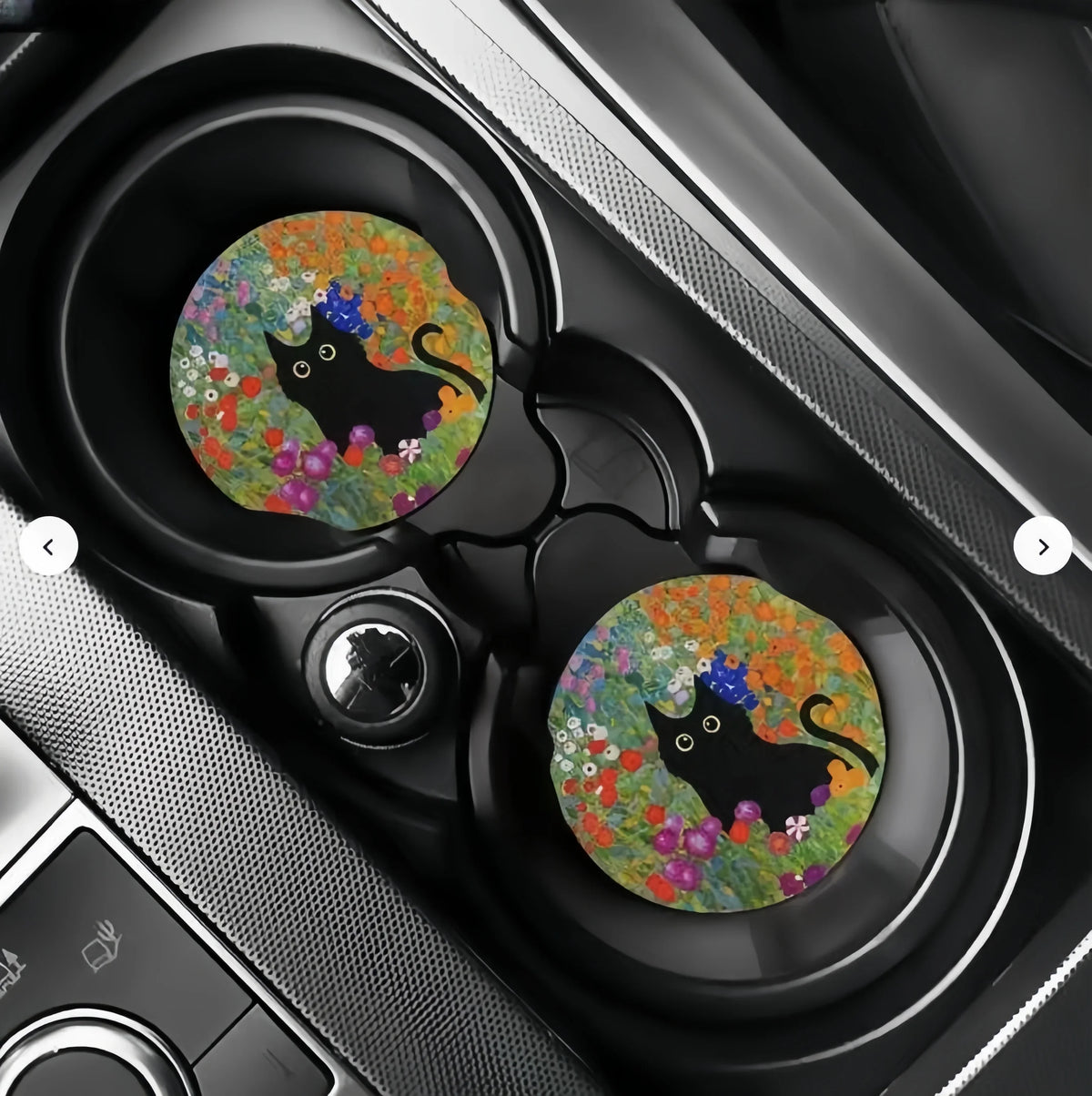 Decorative Cat Flower Car Cup Holder Mat Set
