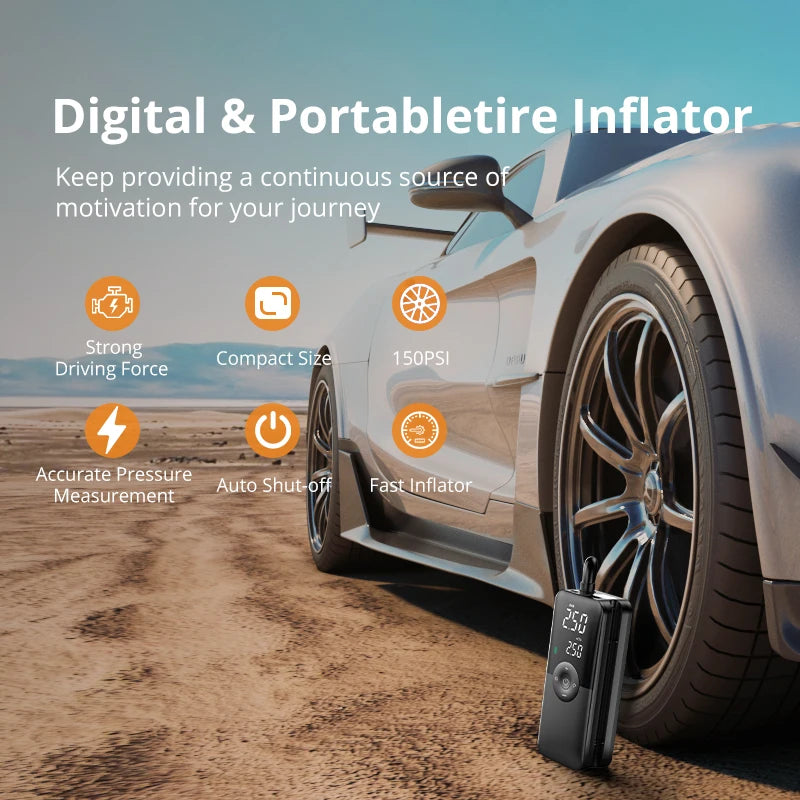 Rechargeable Cordless Tire Inflator with Digital Display