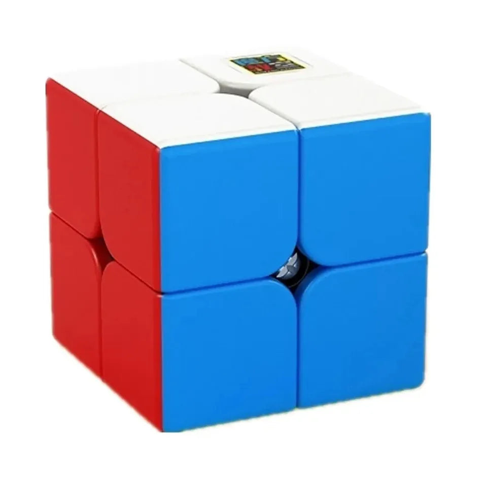 A stack of blue and red stickerless speed cubes.
