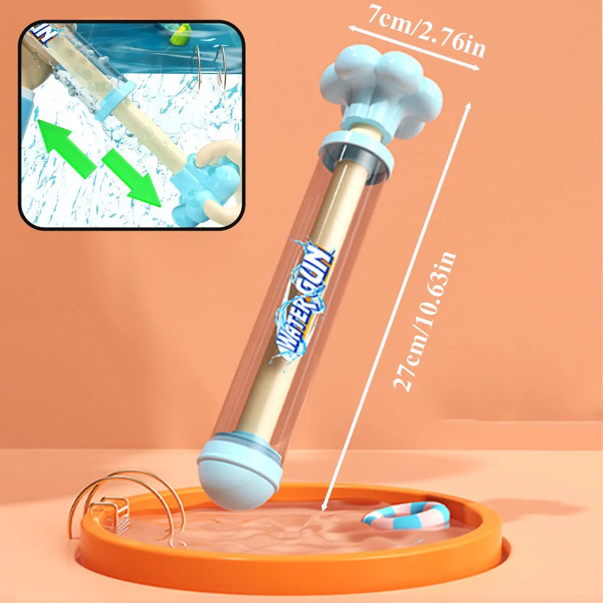 Pusher Type Water Gun with Jet Spray Function
