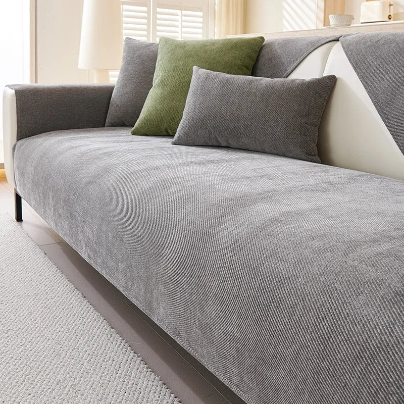 Plush Waterproof Chenille Sofa Cover with Non-Slip Backing