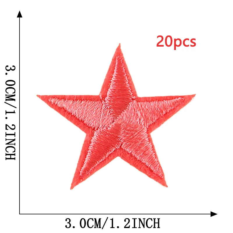 A single orange star embroidery patch is shown against a measurement scale, indicating its size of 3.0cm or 1.2inch.