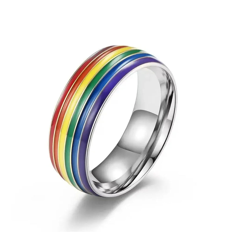 Anillo de Acero Inoxidable con Rayas Arcoíris