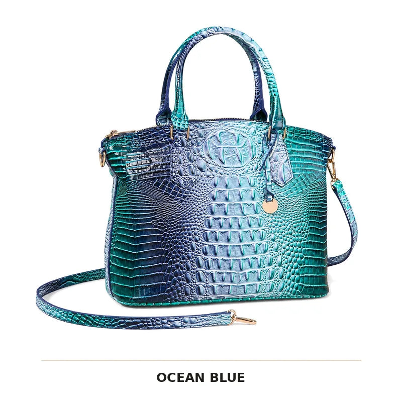 Vintage Croc-Embossed Structured Satchel Handbag