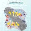 A pair of breathable double-sided cotton knitted menstrual pads featuring floral patterns.
