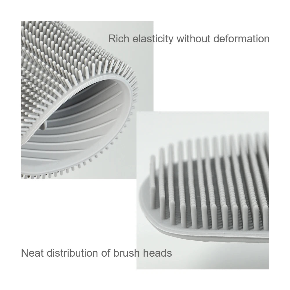 Close-up view of a silicone body scrubber and massage brush with neat distribution of bristles.