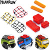 A set of mini jack stands and tools for 1/18 and 1/24 RC crawlers, including orange and red components.